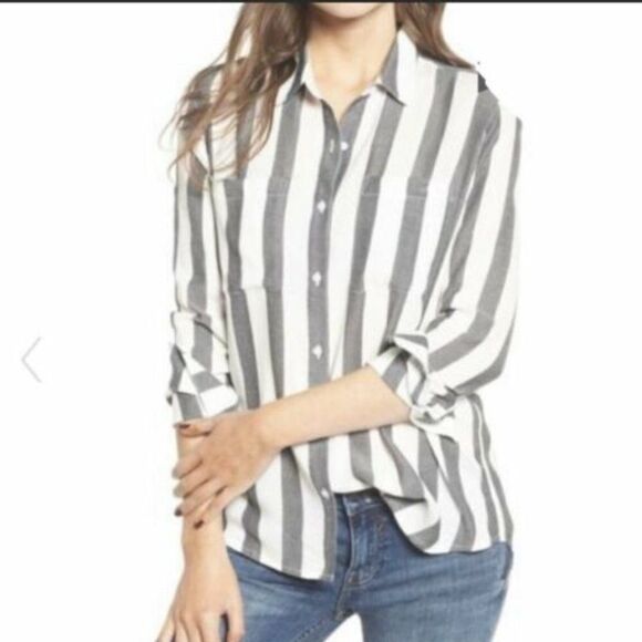 BP "The Perfect Shirt" Striped Button Down - size XS in Black/White - Picture 1 of 16